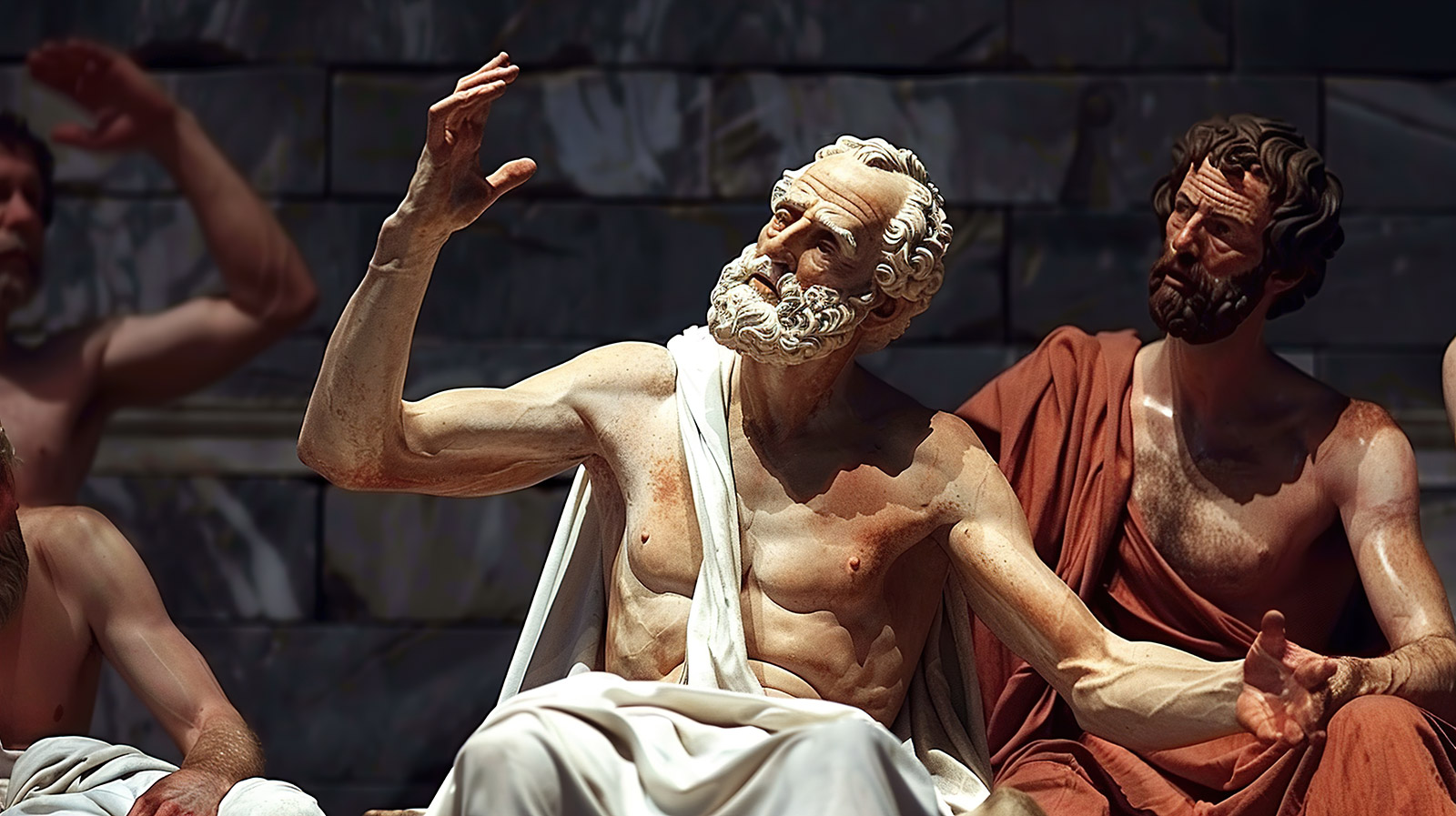 Escultura de un filósofo estoico enseñando sobre Amor Fati y la aceptación del destino con serenidad.